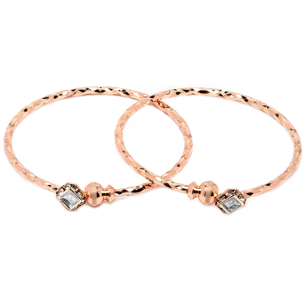 Rose Gold-Plated  Square Shaped White Cubic Zirconia Stone Studded Bracelets (Set Of 2)