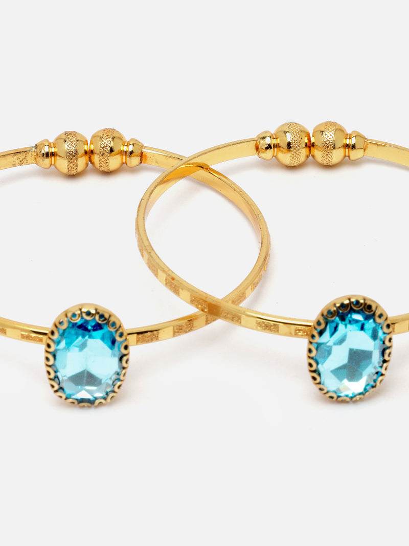 Gold-Plated Round Shaped Blue American Diamond studded Handcrafted Cuff Bracelet