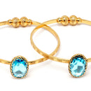 Gold-Plated Round Shaped Blue Cubic Zirconia Stone Studded Bangle Bracelet