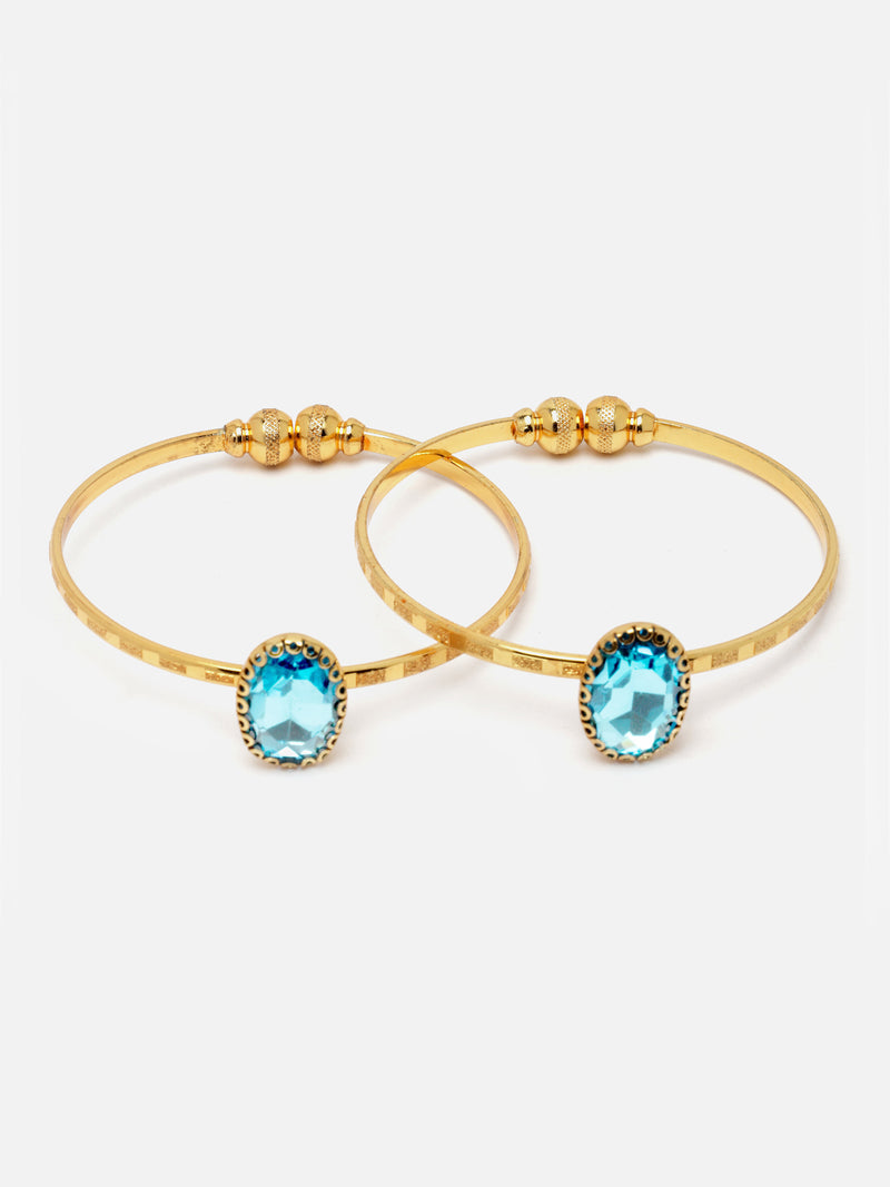 Gold-Plated Round Shaped Blue American Diamond studded Handcrafted Cuff Bracelet