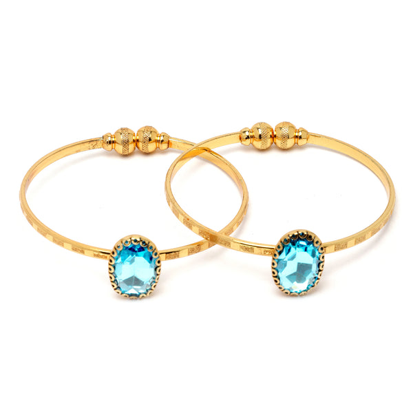 Gold-Plated Round Shaped Blue Cubic Zirconia Stone Studded Bangle Bracelet
