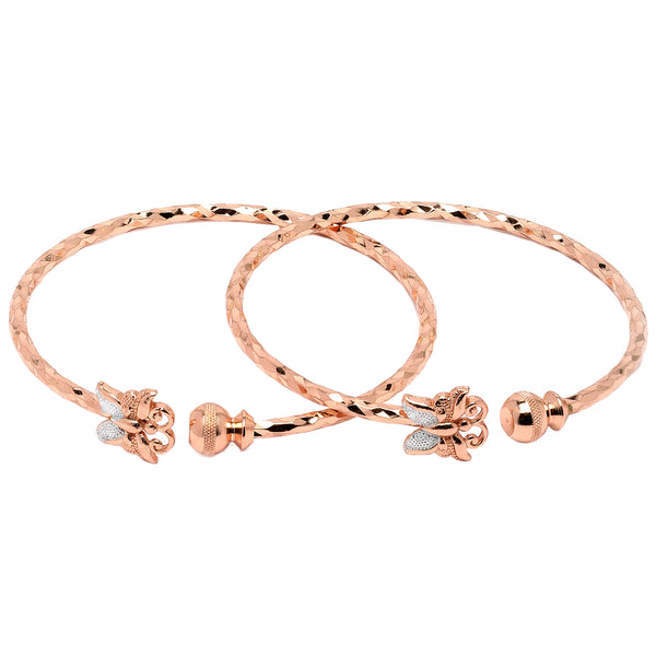 Rose Gold-Plated Flower Shaped White Cubic Zirconia studded Bangle Bracelets (Set Of 2)
