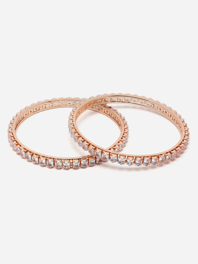 Set Of 2 Rose Gold-Plated White American Diamond studded Handcrafted Bangles