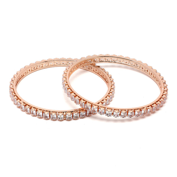 Set Of 2 Rose Gold-Plated White American Diamond studded Handcrafted Bangles