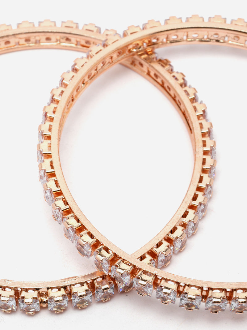 Set Of 2 Rose Gold-Plated White American Diamond studded Handcrafted Bangles