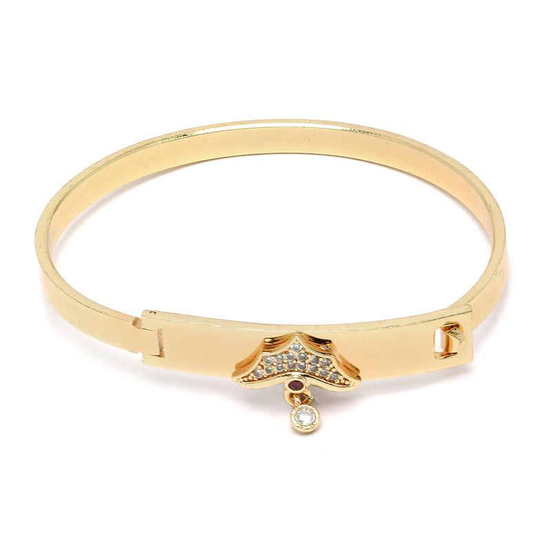 Gold-Plated White American Diamond studded Bracelet With Charm