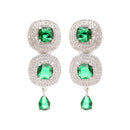 Rhodium-Plated Green Cubic Zirconia Studded Necklace with Earrings Jewellery Set