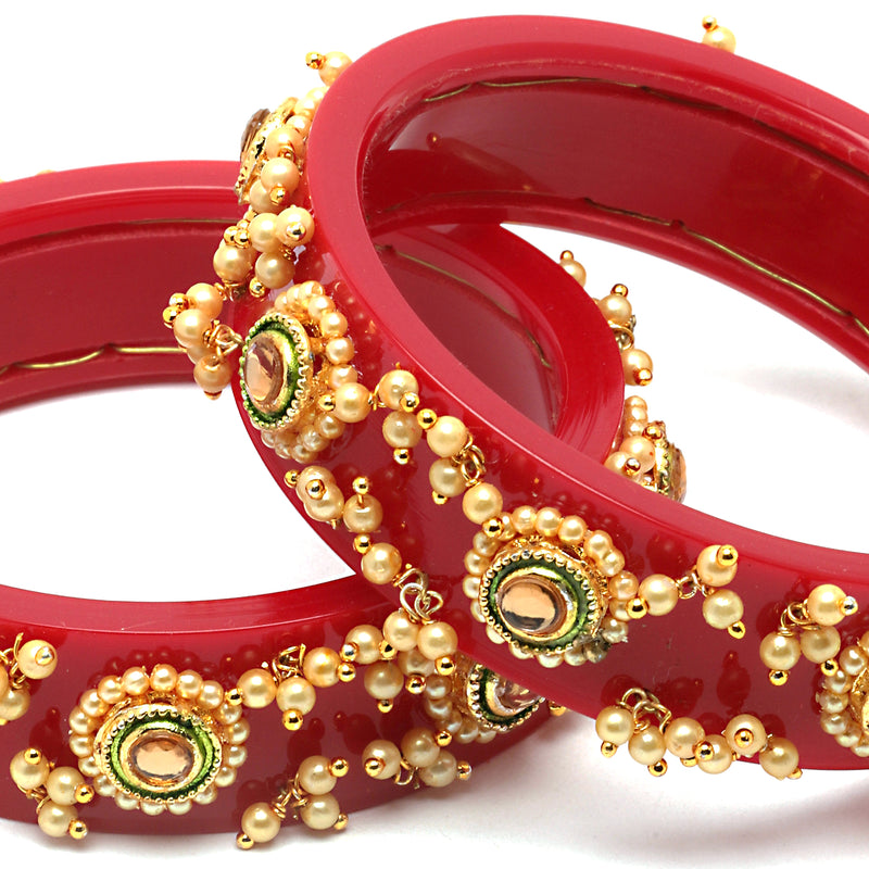 Set Of 2 Gold-Plated Champagne Pearls Handcrafted Non Allergic Bangles