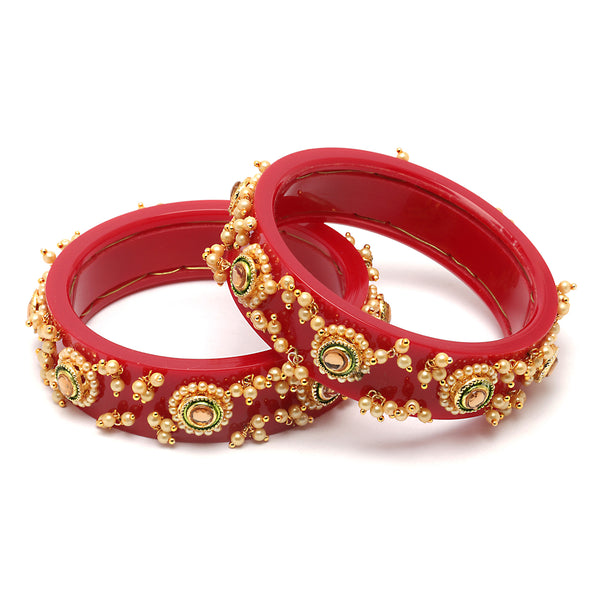 Set Of 2 Gold-Plated Champagne Pearls Handcrafted Non Allergic Bangles