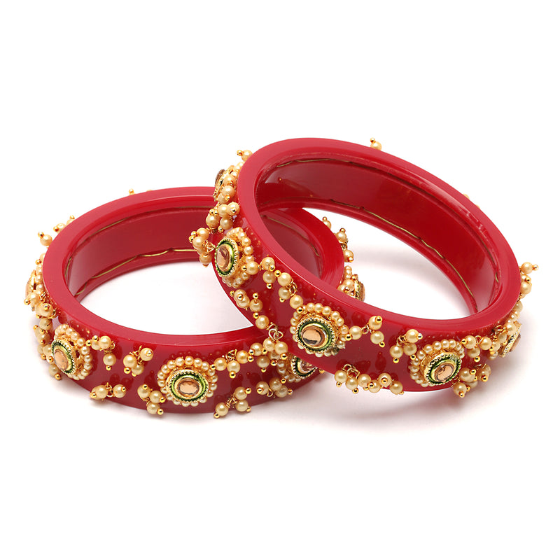 Set Of 2 Gold-Plated Champagne Pearls Handcrafted Non Allergic Bangles