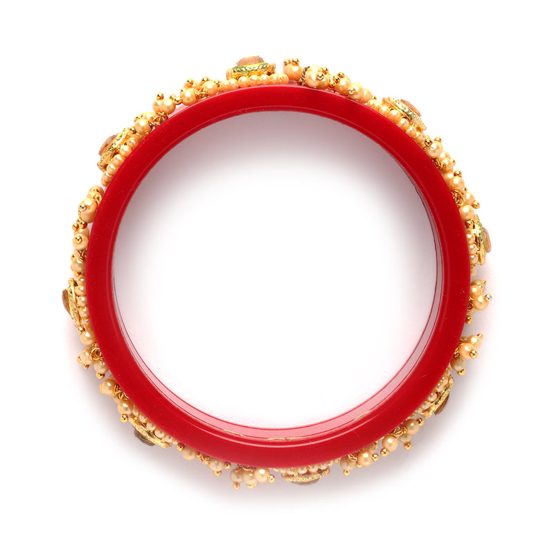 Set Of 2 Gold-Plated Champagne Pearls Handcrafted Non Allergic Bangles