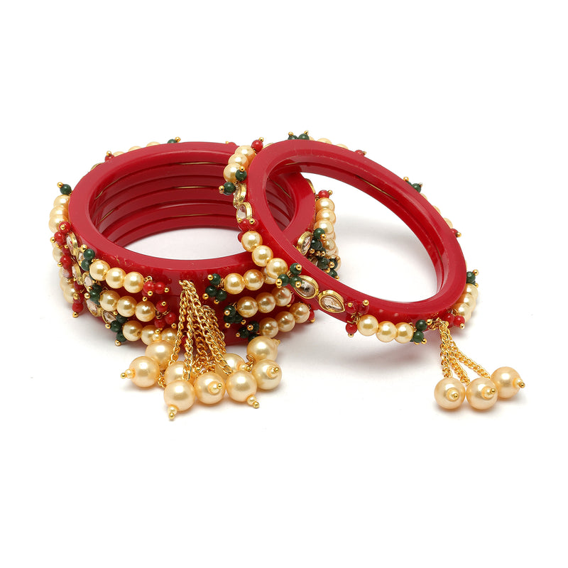 Set Of 4 Gold-Plated Champagne Pearl Tassel Handcrafted Non Allergic Bangles