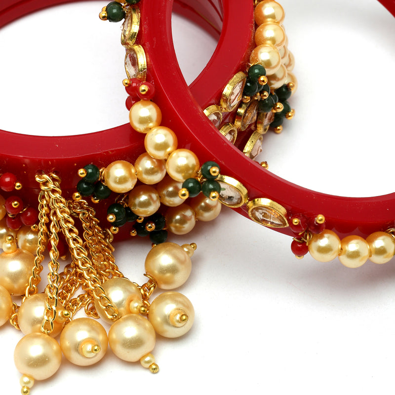 Set Of 4 Gold-Plated Champagne Pearl Tassel Handcrafted Non Allergic Bangles