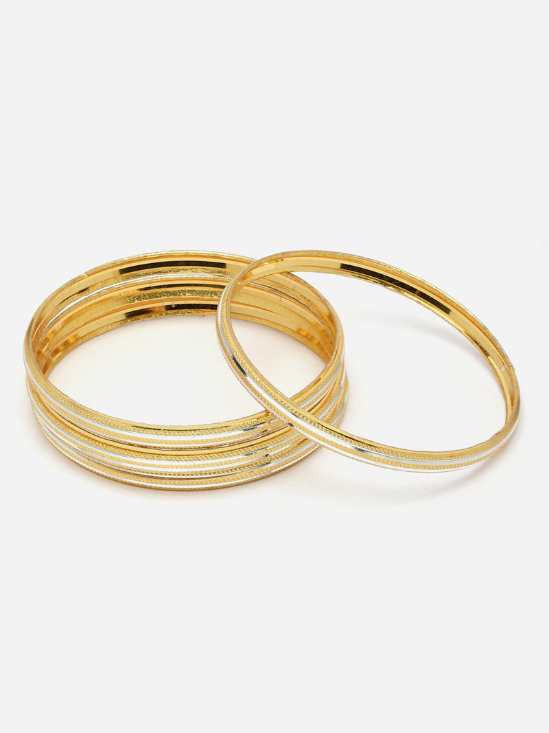 Set Of 4 Gold-Plated Traditional Dual Toned Gold & Silver Handcrafted Classic Bangles