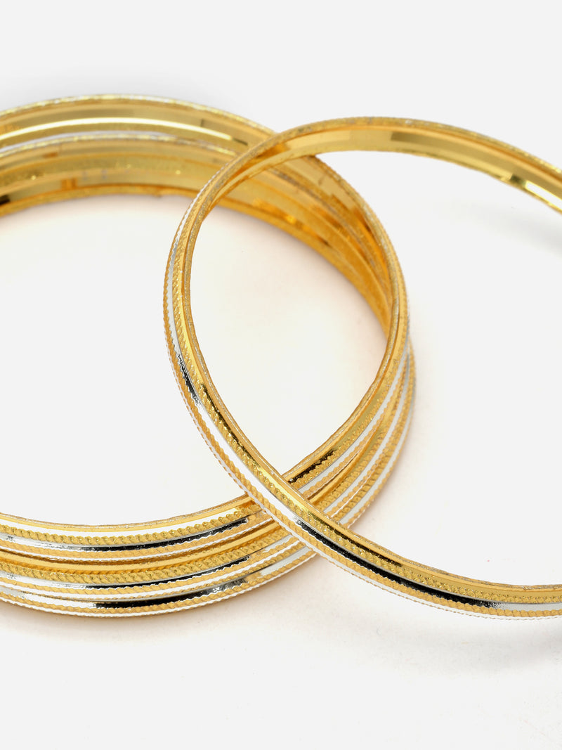Set Of 4 Gold-Plated Traditional Dual Toned Gold & Silver Handcrafted Classic Bangles