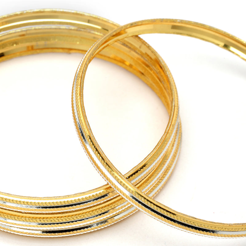 Set Of 4 Gold-Plated Traditional Dual Toned Gold & Silver Handcrafted Classic Bangles