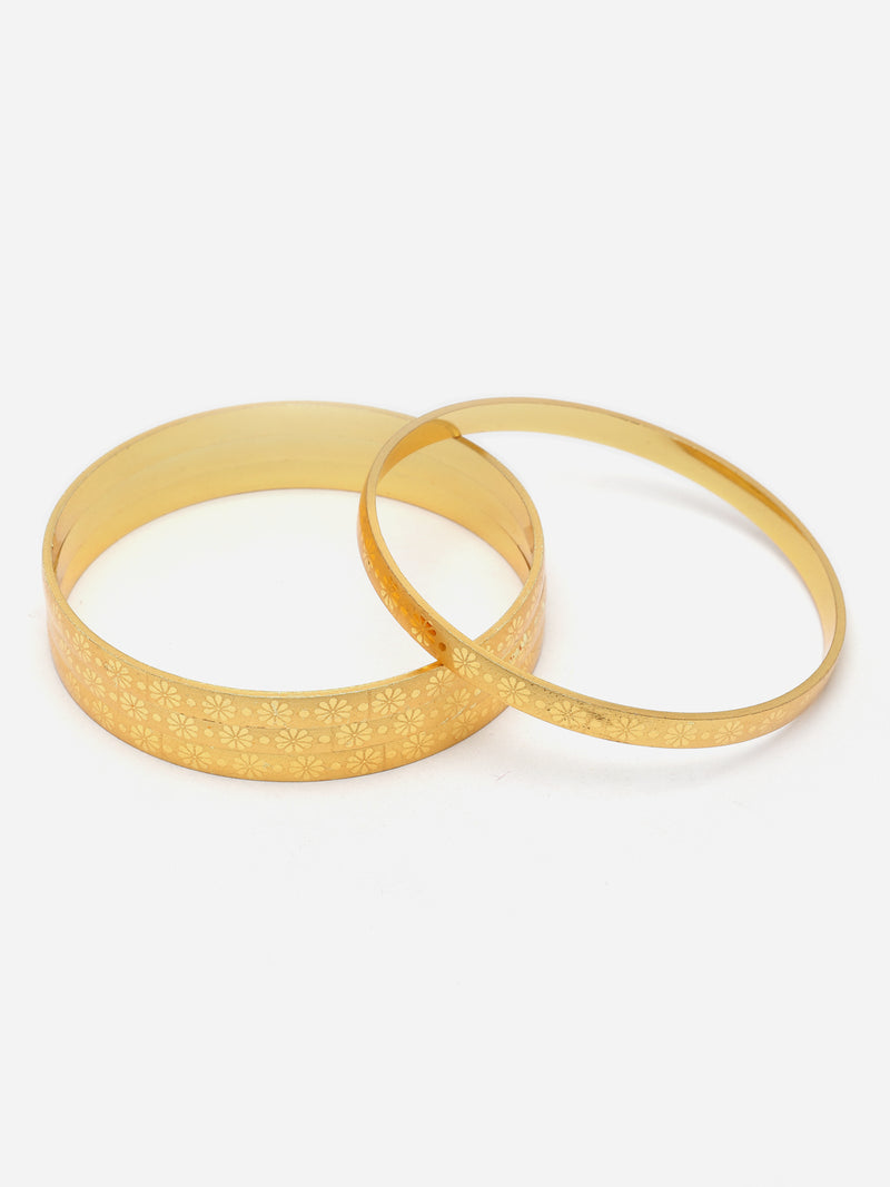 Set Of 4 Gold-Plated Flower Shaped Textured Handcarfted Classic Bangles