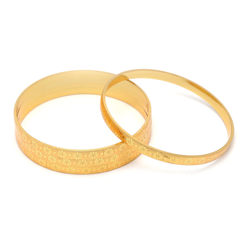 Set Of 4 Gold-Plated Flower Shaped Textured Handcarfted Classic Bangles