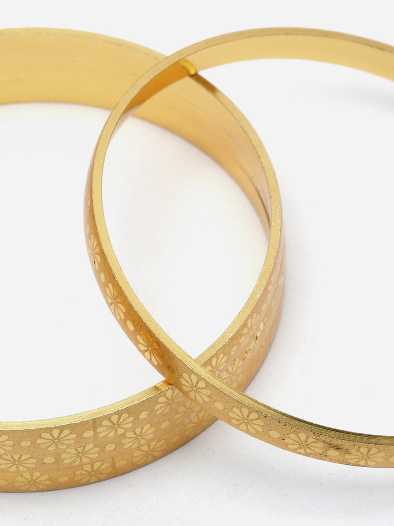 Set Of 4 Gold-Plated Flower Shaped Textured Handcarfted Classic Bangles