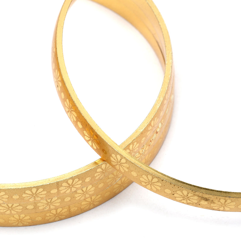 Set Of 4 Gold-Plated Flower Shaped Textured Handcarfted Classic Bangles
