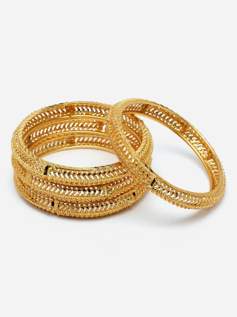 Set Of 4 Gold-Plated Classic Traditional Textured Handcrafted Bangles