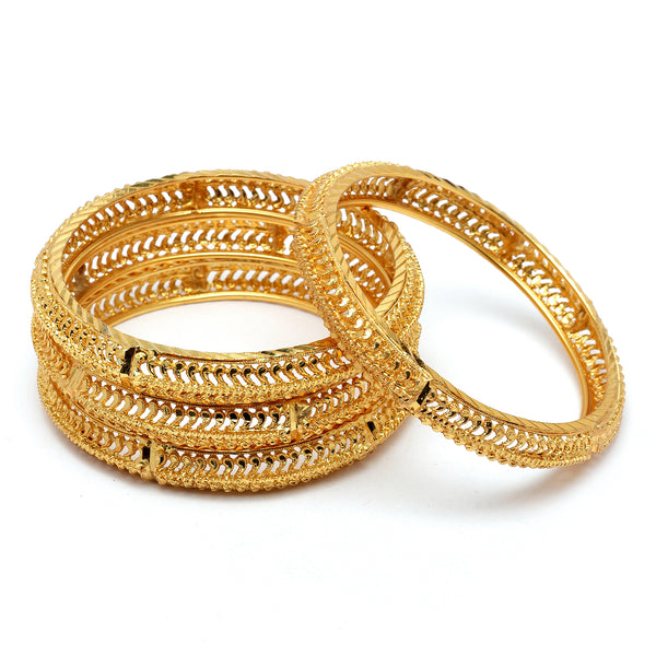 Set Of 4 Gold-Plated Classic Traditional Textured Handcrafted Bangles