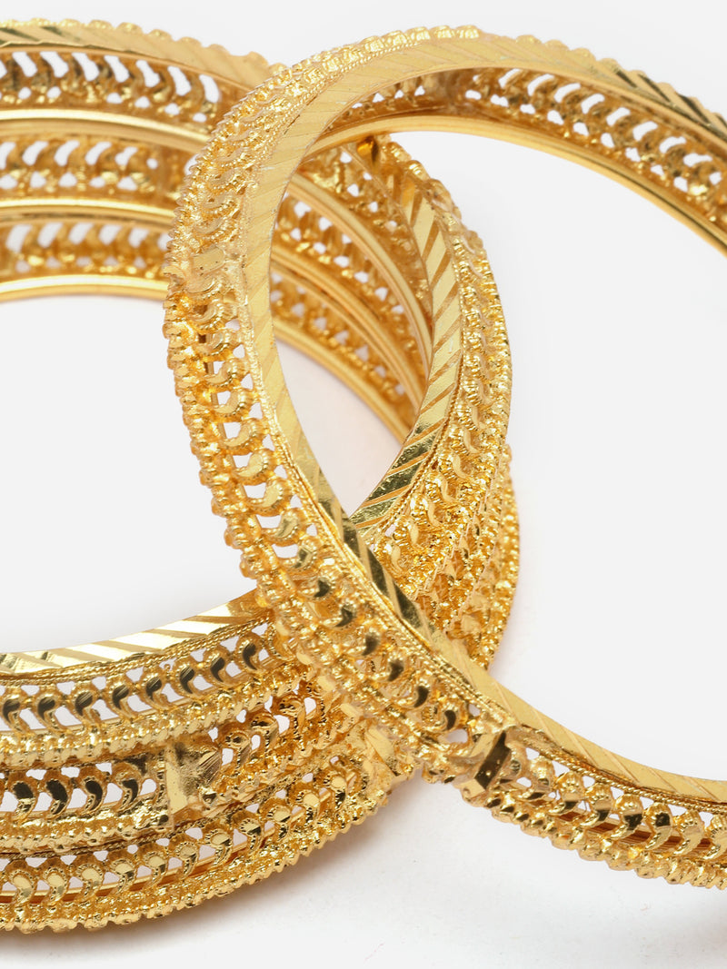 Set Of 4 Gold-Plated Classic Traditional Textured Handcrafted Bangles