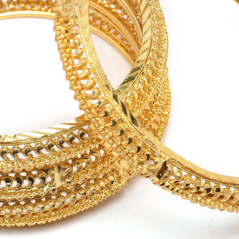 Set Of 4 Gold-Plated Classic Traditional Textured Handcrafted Bangles