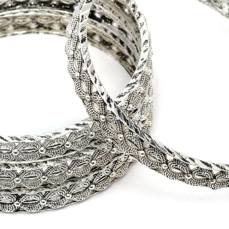 Set Of 4 Oxidised Silver-Plated Paisley Engraved Handcrafted Bangles