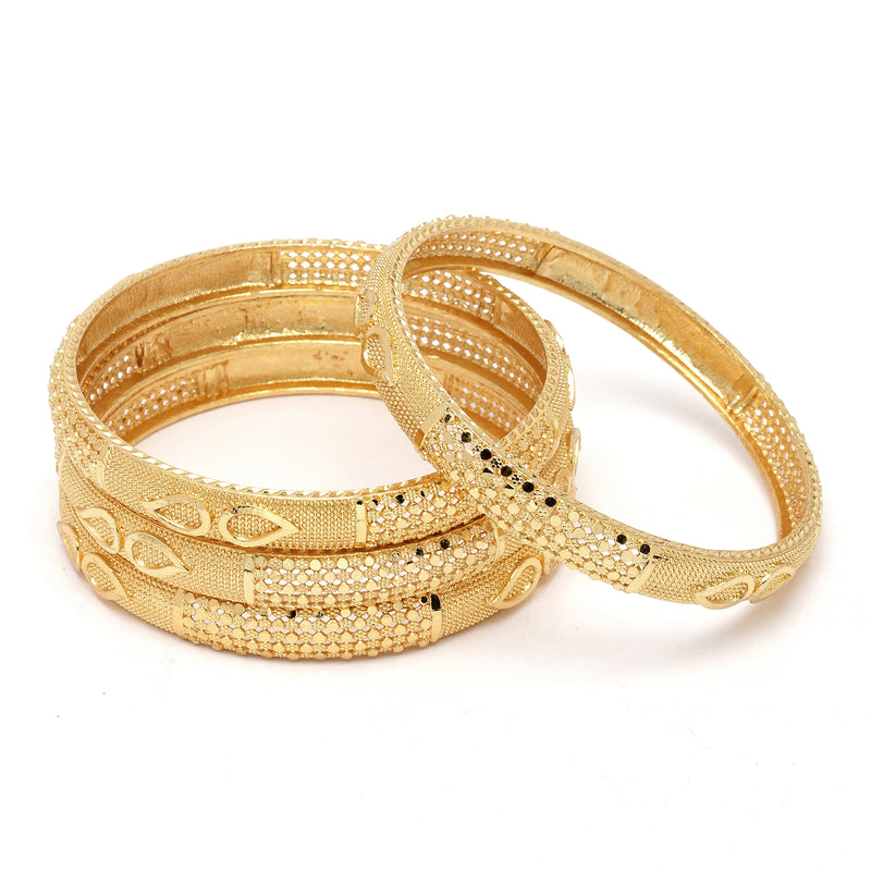 Set Of 4 Gold-Plated Classic Paisley Shaped Textured Handcrafted Bangles