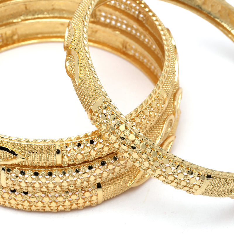 Set Of 4 Gold-Plated Classic Paisley Shaped Textured Handcrafted Bangles