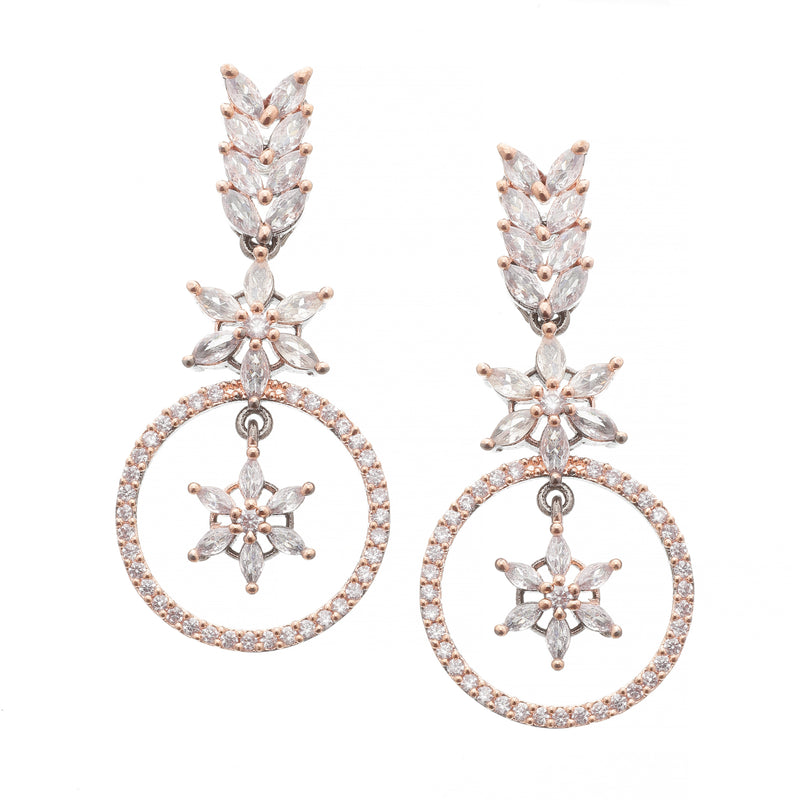 Rose Gold-Plated Gunmetal Toned White American Diamond Studded Star & Leaf Shaped Jewellery Set