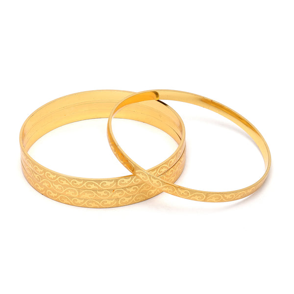 Set Of 4 Gold-Plated Floral Vine Textured Handcarfted Classic Bangles