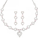 Rhodium-Plated Pink American Diamond Studded Heart Design Necklace & Earrings Jewellery Set
