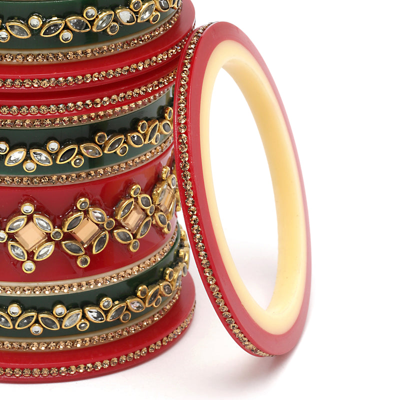 Gold Plated Kundan Studded Set Of 18 Traditional Bangle Set