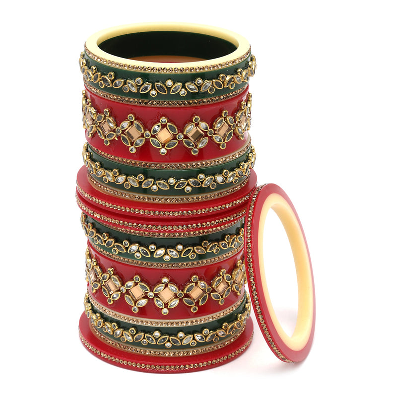 Gold Plated Kundan Studded Set Of 18 Traditional Bangle Set