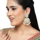 Gold-Plated Lime Green Beads White Pearls & Kundan studded Handcrafted Peacock Shaped Drop Earrings