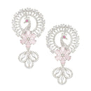 Rhodium-Plated Pink American Diamond studded Handcrafted Peacock Shaped Drop Earrings