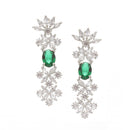 Rhodium-Plated Green American Diamonds Studded Wacky Necklace & Earrings Jewellery Set
