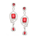 Rhodium-Plated Red American Diamond studded Square Shaped Handcrafted Drop Earrings
