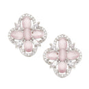 Rhodium-Plated Pink American Diamond studded Floral Shaped Stud Earrings