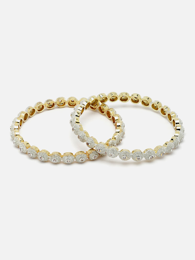 Set Of 6 Gold-Plated White American Diamond studded Dual Toned Multi Design Bangles