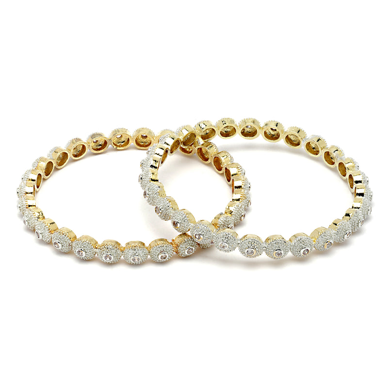 Set Of 6 Gold-Plated White American Diamond studded Dual Toned Multi Design Bangles