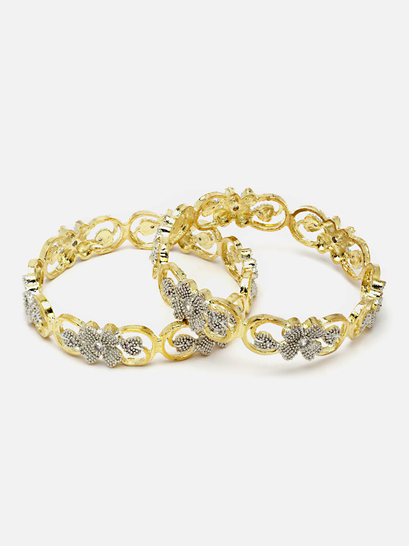 Set Of 6 Gold-Plated White American Diamond studded Dual Toned Multi Design Bangles