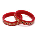 Set Of 2 Gold-Plated White & Green Flower Engraved Handcrafted Non Allergic Bangles