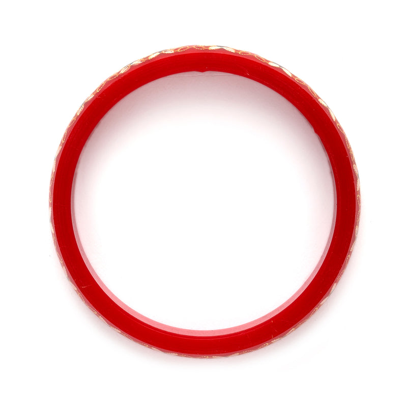 Set Of 2 Gold-Plated White & Green Flower Engraved Handcrafted Non Allergic Bangles