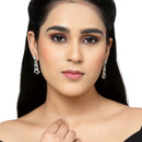 Rhodium-Plated Green American Diamond studded Quirky Shaped Drop Earrings