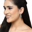 Rhodium-Plated Green American Diamond studded Quirky Shaped Drop Earrings