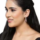 Rhodium-Plated Red American Diamond studded Quirky Shaped Drop Earrings