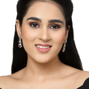 Rhodium-Plated Red American Diamond studded Quirky Shaped Drop Earrings